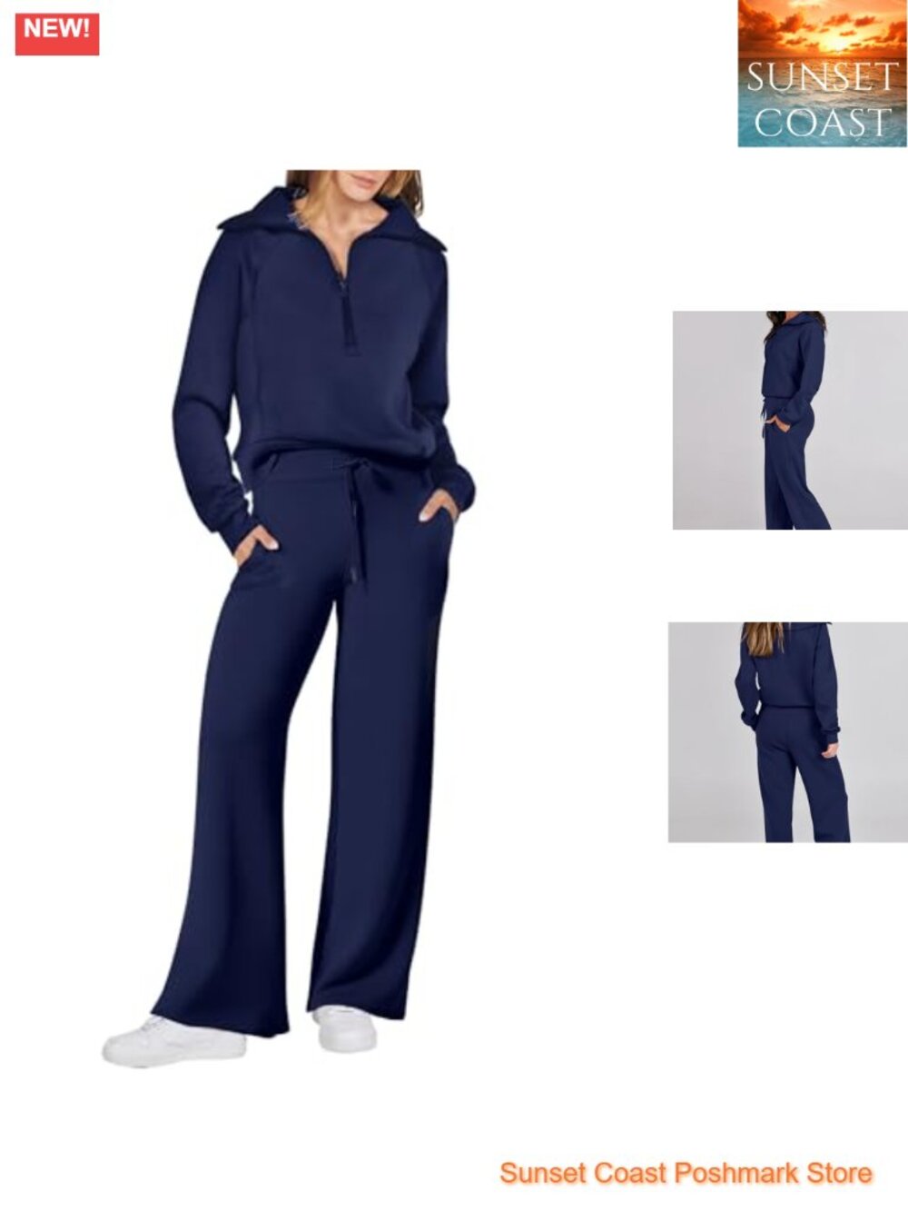 Women 2 Piece Sweatsuit Lounge Set Half Zip Wide Leg Pants Travel